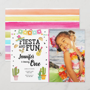 Fiesta en Fun Cactus Mexican Girl First Birthday Kaart