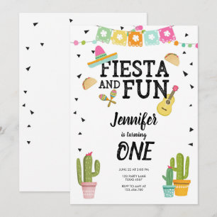 Fiesta en Fun Cactus Mexican Girl First Birthday Kaart