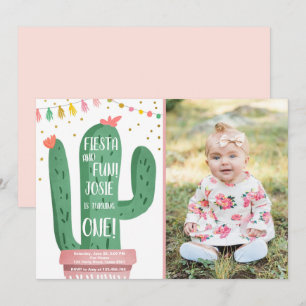 Fiesta en Fun Girl Roze Cactus 1e verjaardag Kaart