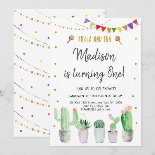 Fiesta en Fun Gold Fiesta First Birthday Kaart (Voorkant / Achterkant)