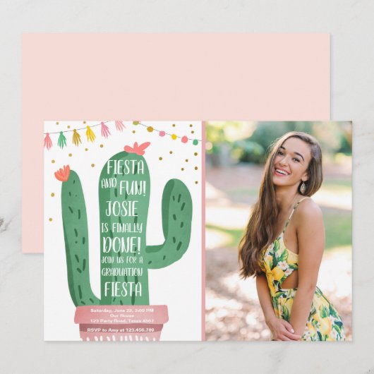 Fiesta en Fun Graduation Party Cactus laat Fiesta Kaart (Voorkant / Achterkant)