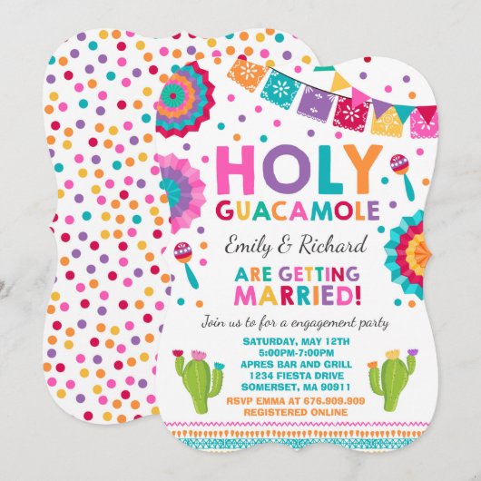 Fiesta Engagement Party Invitation Saint-Guacamole (Devant / Derrière)