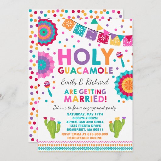Fiesta Engagement Party Invitation Saint-Guacamole (Devant / Derrière)