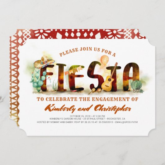 Fiesta Engagement Party nodigt Mexicaanse partij u Kaart (Voorkant / Achterkant)