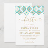 Fiesta Faire-part de mariage, Bleu et Or (Devant / Derrière)