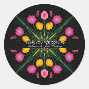 Fiesta Feest Mexicaans Huwelijk Getekende Bloemen Ronde Sticker