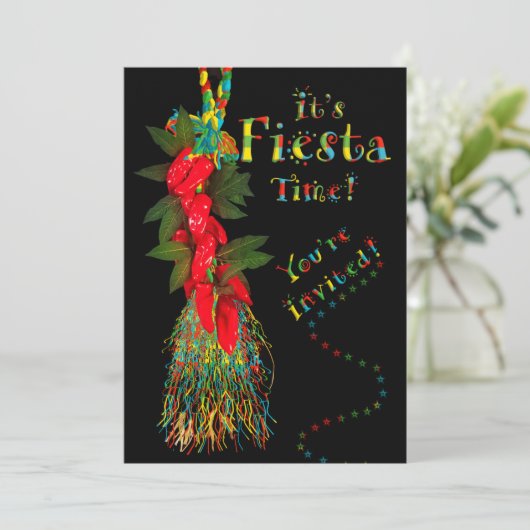 Fiesta Feest Uitnodiging, Hot Chili Peppers Kaart (Staand voorkant)