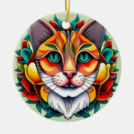 Fiesta Feline: Mexicaanse kat in folkstijl Keramisch Ornament