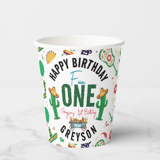 Fiesta First | 1e verjaardag Papieren Bekers (Voorkant)