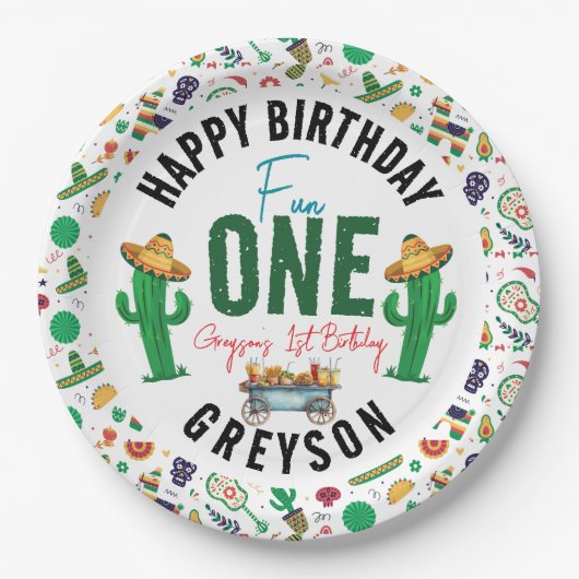 Fiesta First | 1e verjaardag Papieren Bordje (Voorkant)