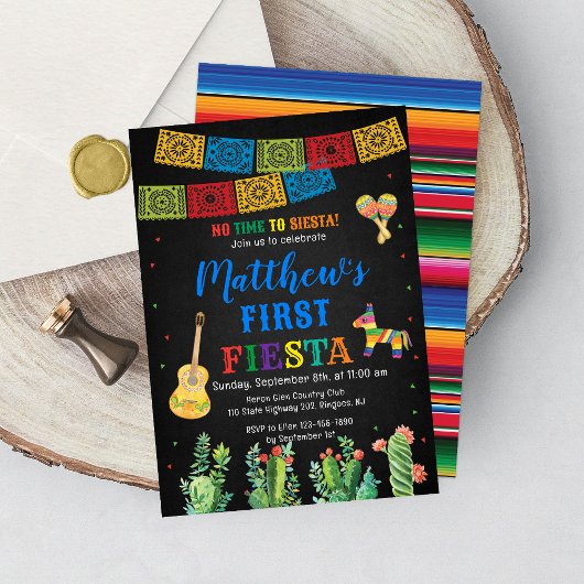 Fiesta First Birthday Invitation Boy Kaart