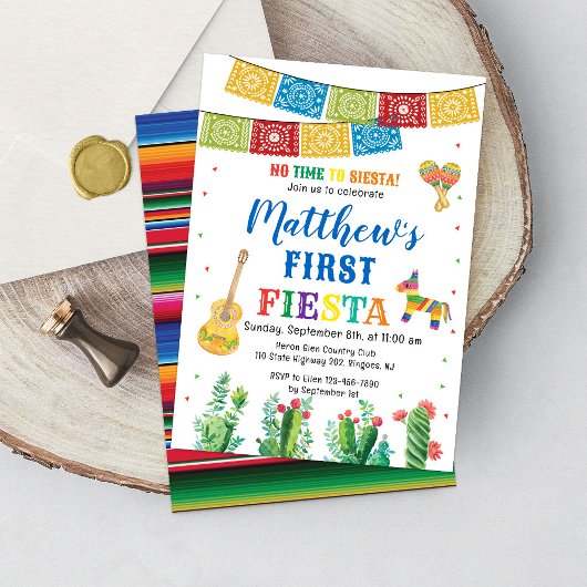 Fiesta First Birthday Invitation Boy Kaart
