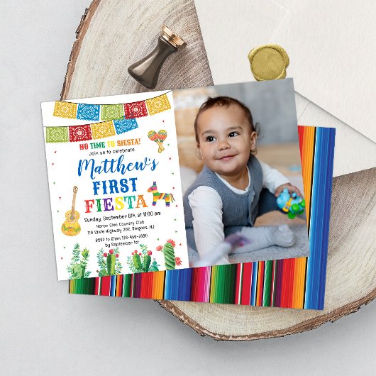 Fiesta First Birthday Invitation Boy Kaart
