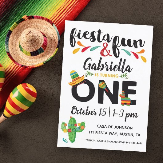 Fiesta First Birthday Invitation Kaart