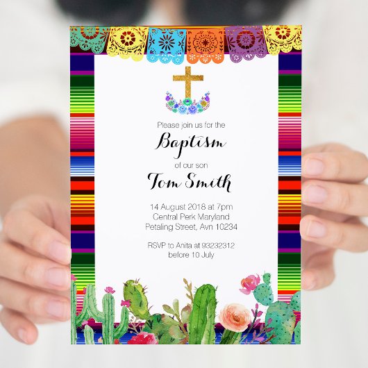 Fiesta Floral Baptême Christening Carte d'invitati