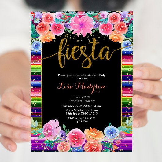 Fiesta Floral Graduation Invitation Party Mexicain