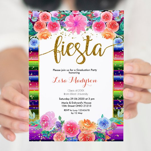 Fiesta Floral Graduation Invitation Party Mexicain