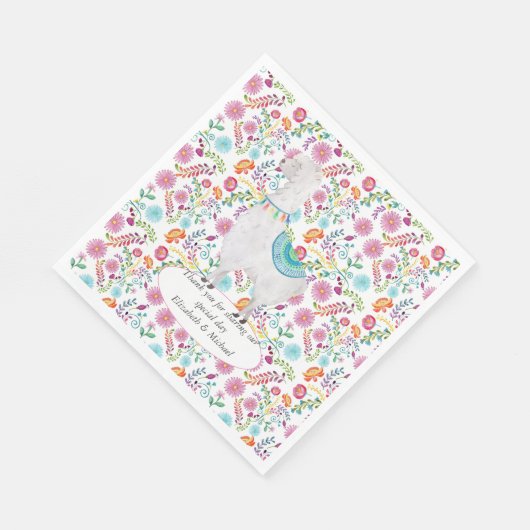 Fiesta Folk Art Bloemrijke Lama Bruiloft Aanpasbaa Servet (Hoek)