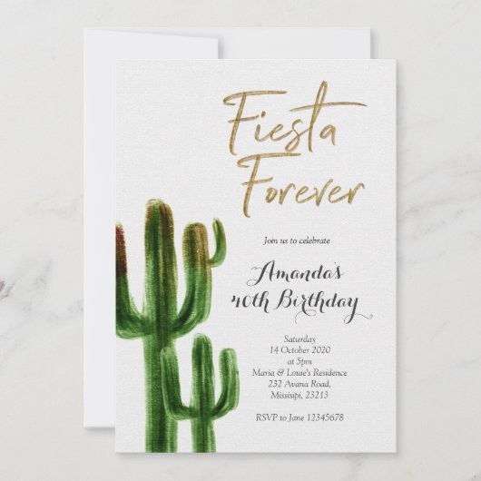 Fiesta Forever Cactus Anniversaire Fête Invitation (Devant)