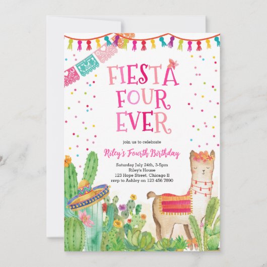 Fiesta Four Ever Girl Quatrième invitation anniver (Devant)