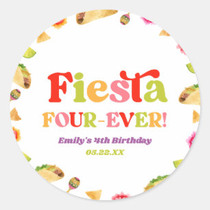 Fiesta Four-Ever Taco 4e verjaardagsfeestje Ronde Sticker