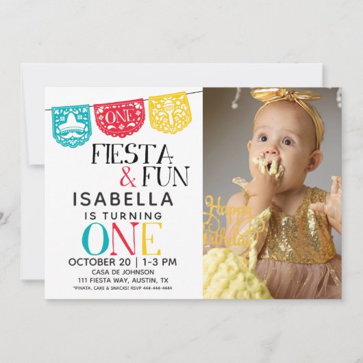 Fiesta & Fun First Birthday Photo Invitation (Devant)