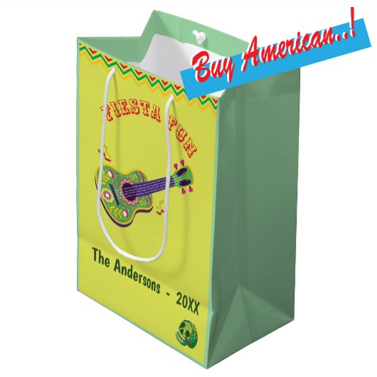 Fiesta Fun Mexican Limoen Monogram Medium Gift Bag Medium Cadeauzakje