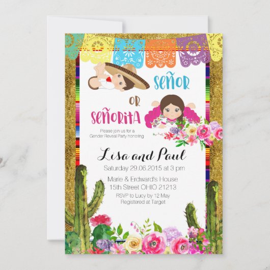 Fiesta Genre Révéler Invitation Señor Ou Señorita (Devant)