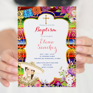 Fiesta Girl Baptême Christening Carte d'invitation