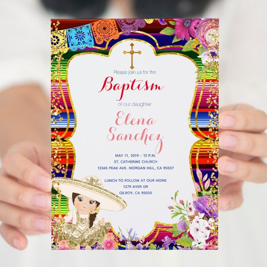 Fiesta Girl Baptême Christening Carte d'invitation