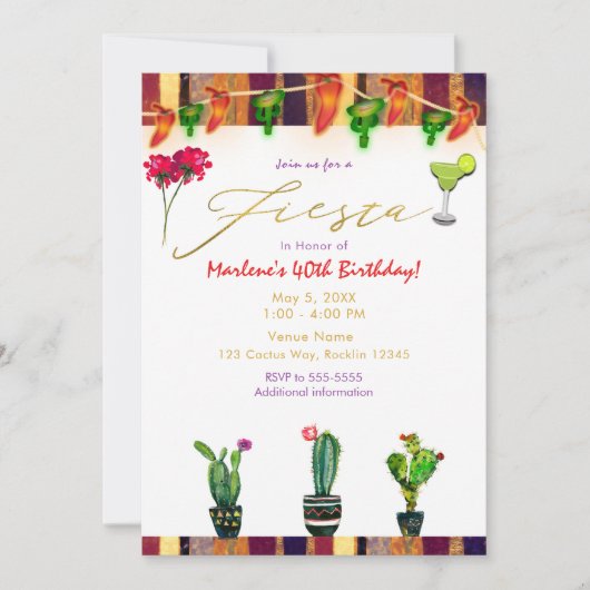 FIESTA Goud Zuidwest Cactus Verjaardagsfeest Kaart (Voorkant)