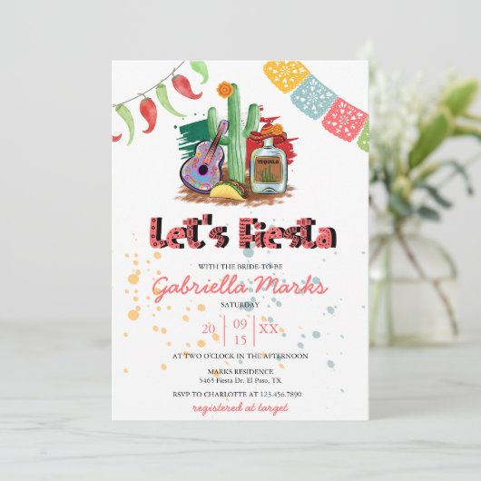 Fiesta | Invitation de douche nuptiale aquarelle (Debout devant)