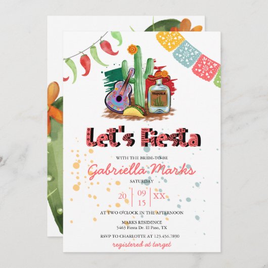 Fiesta | Invitation de douche nuptiale aquarelle (Devant / Derrière)