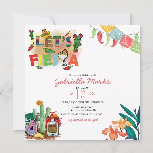 Fiesta | Invitation de douche nuptiale aquarelle (Devant)