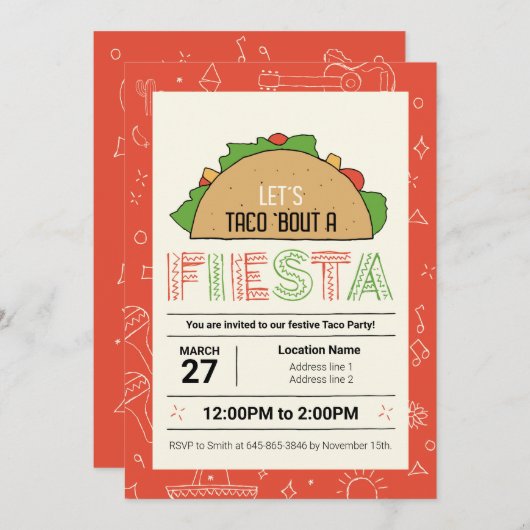 Fiesta ! Invitations du parti Taco modifiables (Devant / Derrière)