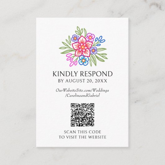 Fiesta Kleurrijke RSVP QR Code Huwelijk Informatiekaartje (Voorkant)