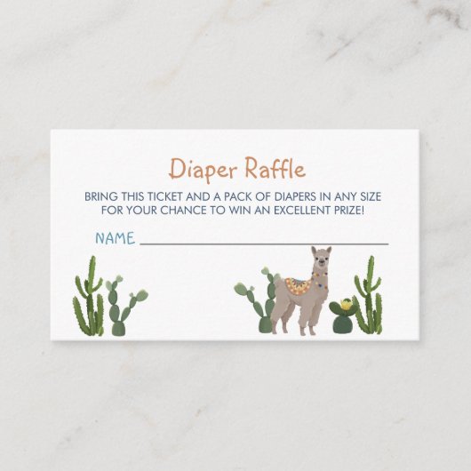 Fiesta Llama Cactus Diaper Raffle Informatiekaartje (Voorkant)