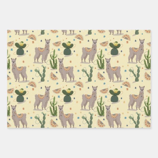 Fiesta Llama Cactus Inpakpapier Vel (Voorkant 2)