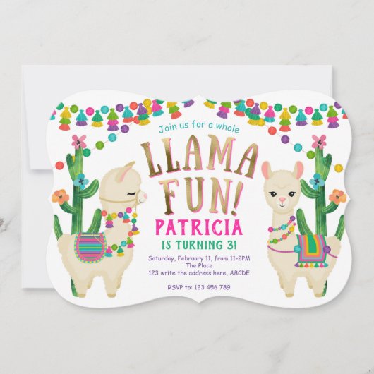 Fiesta Llama Fun fête d'anniversaire Invitation (Devant)