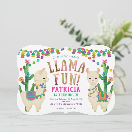 Fiesta Llama Fun fête d'anniversaire Invitation (Debout devant)