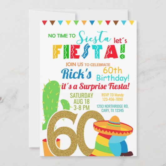 Fiesta man / mannelijke 60e verjaardag uitnodiging (Voorkant)