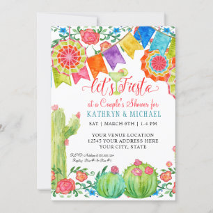 Fiesta Margarita Floral Cactus Art Couples Shower Kaart