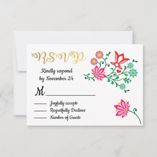 Fiesta Mariage mexicain Floral Gold Foil RSVP (Devant)