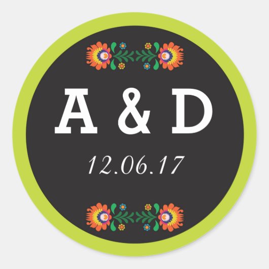 Fiesta Mexicaans Bloemen Ronde Stickers Label (Voorkant)
