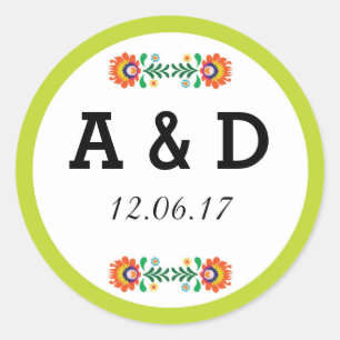 Fiesta Mexicaans Bloemen Ronde Stickers Limoen Lab