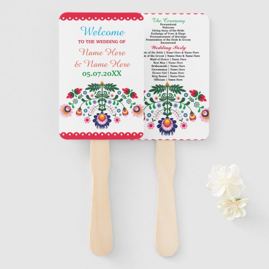Fiesta Mexicaans Bloemen Trouwprogramma Hand Fan Handwaaier (Voorkant en achterkant)