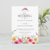 Fiesta Mexicaanse bloemen Elegant script QR bruilo Kaart (Staand voorkant)