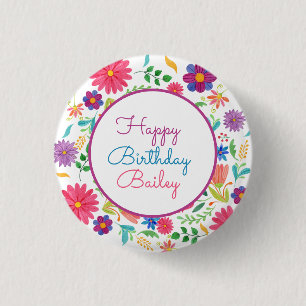 Fiesta Mexicaanse Folk Waterverf Bloemen Verjaarda Ronde Button 3,2 Cm