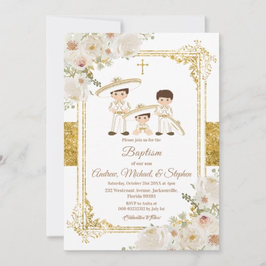 Fiesta Mexicain Garçons Baptême d'or et Invitation (Devant)