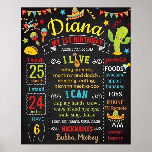 Fiesta Mexican Birthday Party-bord Poster (Voorkant)